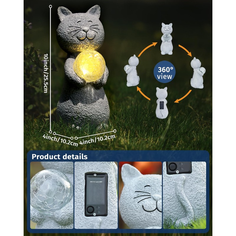 Solar Cat Outdoor Statues for Garden-Outside Decor