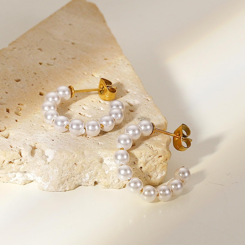 Pearl Hoop Earrings for Women Trendy Small Pearl Hoop Earrings