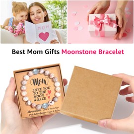 Feuvois Mothers Day Gifts for Mom from Daughter Son, Mom Gifts - Natural Stone Bracelet, Moonstone Mama Bracelet, Mother's Day Gift Ideas