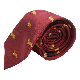 King & Priory Burgundy Red Herringbone Embroidered Fox Tie