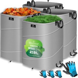 KESSER® Pop-Up Garden Bag 4 x 219 L Set Leaf Bags Garden Waste Bag Including Gloves Self-Standing with Handles Stable Robust & Foldable Leaf Bags Lawn Cut Garden Bags for Garden Waste Green Cutting