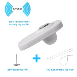 250 Pieces Hard Clothing Security Tags 8.2Mhz RF Frequency, White Retail Security Clothes EAS tag with 250 Pins and 100 pcs Lanyards