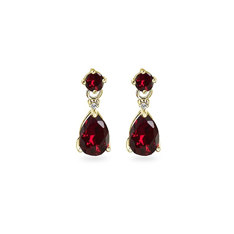 Yellow Gold Flashed Sterling Silver Synthetic Ruby Teardrop Dangle Earrings