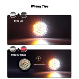 4" Round Amber White LED Strobe Lights 24LEDs Tail Light Stop Turn Tail Light Backup Reverse Lights for Trailer Truck 10-30V IP67 Waterpoor 4Pcs