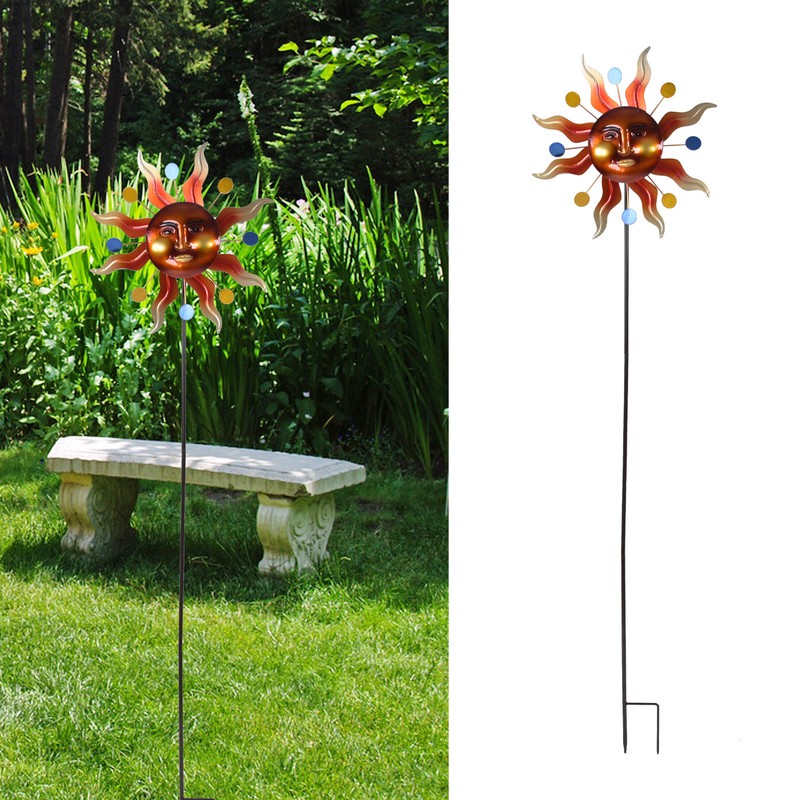 Sun Windmill Iron Weather Resistant Decorative Flower Wind Spinner with