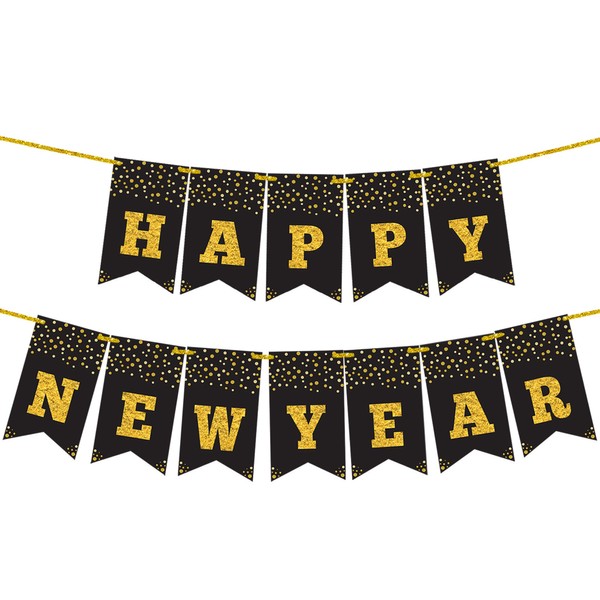 KatchOn, Glitter Gold Happy New Year Banner - 10 Feet | New Years banner for Happy New Year Decorations 2024 | New Years Eve Party Supplies 2024 | New Years Decorations 2024 | NYE Decorations 2024