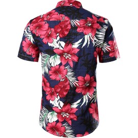 JOGAL Men's Casual, Floral Pattern, Short-Sleeved Hawaiian Shirt (De-a334_navy_l) - navy Floral, size: l