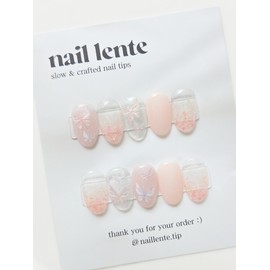 Butterfly nail glitter gradient handmade nail tip - Almond / 나비네일 글리터그라데이션 수제네일팁 - 아몬드