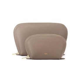 Kattee Leather Makeup Bag, Travel Cosmetic Bag Set, Toiletry bag Organizer for Women, 2-PACK, Khaki