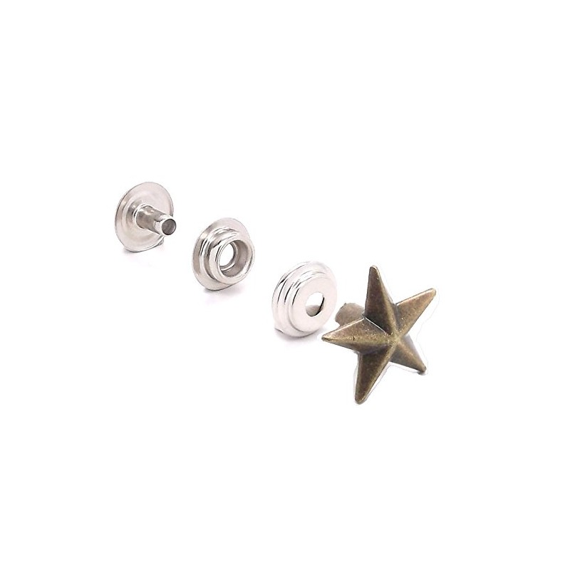 Small Star Button Snap Set Antique Brass 3/4" 1265-91