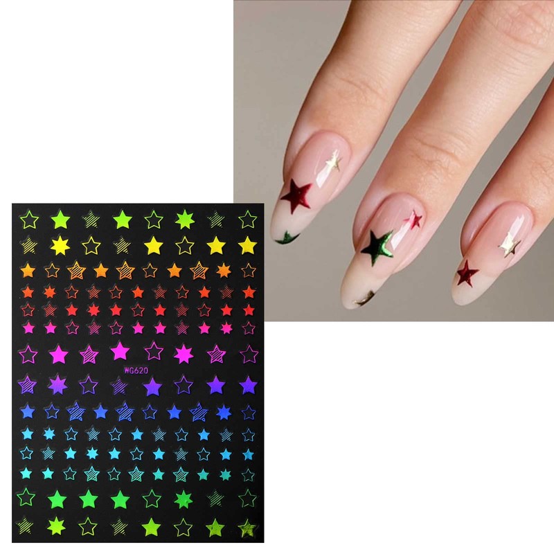 JMEOWIO Nagelsticker Bunter Stern 9 Blatt Nail Art Sticker Selbstklebend