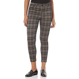 Briggs New York Women's High Rise Skinny Knit Ponte Pant, Brown Plaid, 10