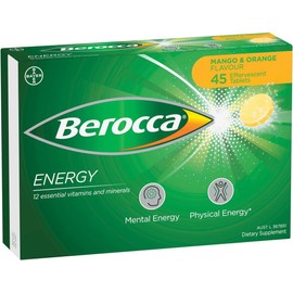 Berocca Energy Vitamin B & C Mango & Orange Flavour Effervescent Tablets 45 Count