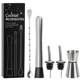 5 Pack Muddler for Cocktails Set - 304 Stainless Steel Cocktail Muddlers Versatile Cocktail Spoon, 2 Pcs Wine Pourer