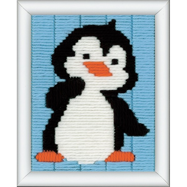 Vervaco Anfängerstickpackung Longstitch Pinguin Stickpackung, Stramin, weiß, 12,5 x 16