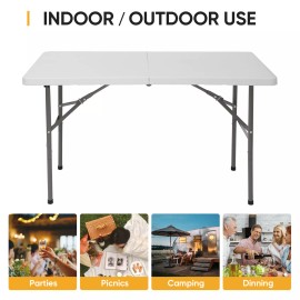 Segawe 4PCS 4ft Portable Rectangular Plastic Folding Table W/Handle for Camping Dining