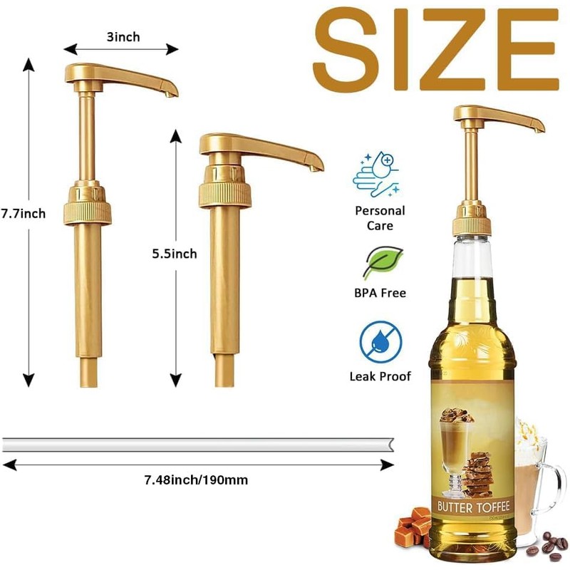10 Pcs Gold Coffee Syrup Pump, Compatible with 25.4 Oz/750ml