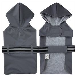 LeerKing Dog Rain Jacket with Lining, Raincoat, Waterproof, Dog Jacket with Adjustable Waist Strap, Hood, for Small and Medium Dogs, GY L