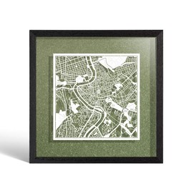 O3 DESIGN STUDIO Rome Paper Cut Map framed, White map, Black frame, 9x9 inches, Gift Boxed, 4 background color, self-changing, Paper Art