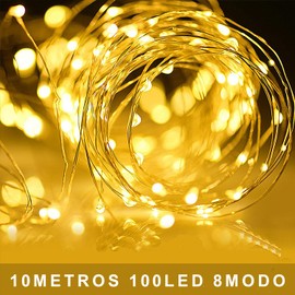 MXCOCO 2Pcs Guirnaldas de Luces Solares Exterior, 10M 100 LED Cadena de Luces, Impermeables IP65, 8 Modos de lluminación, Lámparas Decorativas para Jardin, Hogar, Boda, Navidad