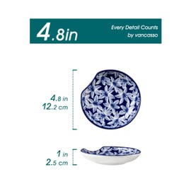 vancasso Ceramic Spoon Rest & Spoon Holder for Stove Top and Kitchen Counter, 4.8 Inch Blue White Floral Farmhouse Spoon Rest Set, Heat-Resistant, 6-Pack