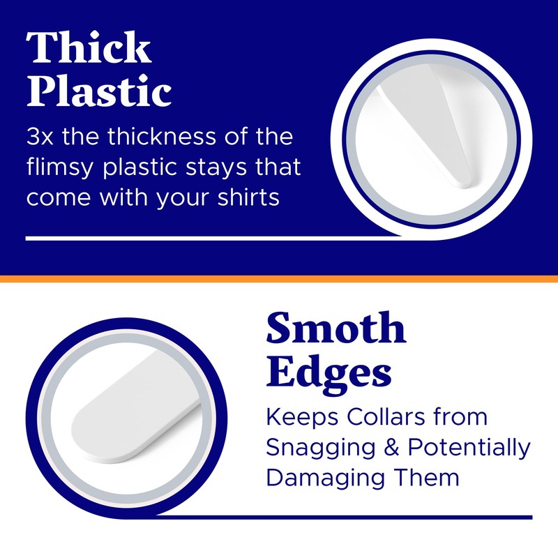 100 Plastic Collar Stays for Men's Dress Shirts - Plastic