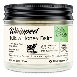 HealthyDerm Beef Tallow Honey Balm for Skin: 100% Grass Fed Whipped 2 Ounce (Pack of 1)