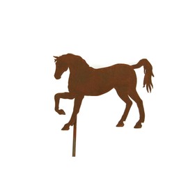 Pets and Farm Animals Metal Garden Landscape Stake (9" Wide Horse on Stake, Naturally Rusted)