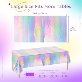 Cokiki 2 Pack Iridescence Plastic Tablecloths Shiny Disposable Laser Rectangle Table Covers for Party Decoration Birthday Bridal Wedding Christmas 54" x 108"
