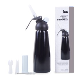 ICO Professional Aluminum Whipped Cream Dispenser for Homemade Whipping Cream, Whipped Cream Maker for Desserts, Dips, Sauces, and Infused Liquors, Black, 1-Pint