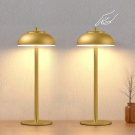 FenFud 2 Pack Led Cordless Table Lamp: Modern Portable Desk Lamp for Indoor/Outdoor Use, 3 Color Dimming Rechargeable Battery Lights for Dining Room, Living Room, Patio, Camping(Gold)