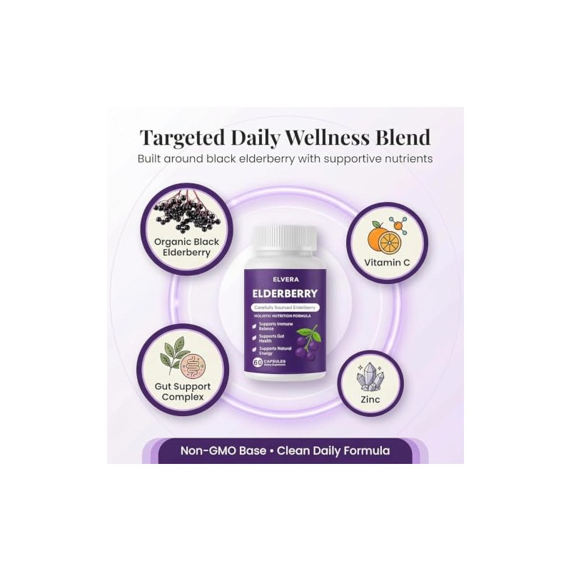 Elderberry - EIvera Gut Support Complex, 1200mg Elderberry Extract Capsules,