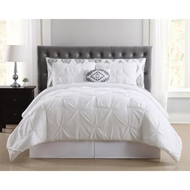 HNU 8 Piece Super Soft Plush Lightweight Farmhouse Comforter Set King Size Pintuck Pinch Pleat Design | All Seasons Aesthetic Bedding Decorative Pillows Bright White Color Cozy Warm Rich Luxury Look