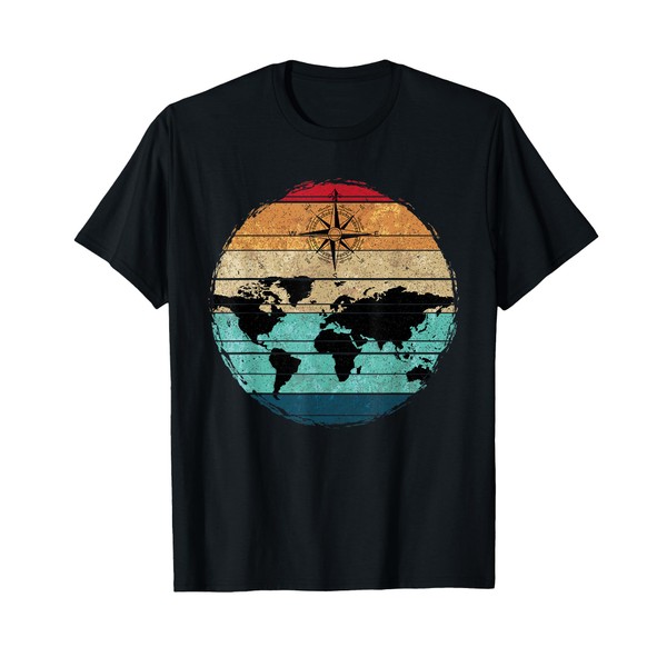 Retro Compass Countries Cartography World Map T-Shirt