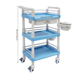 Salon Storage Cart, 3 Tier Rolling Beauty Organizer with 2 Garbage Baskets & 1 Drawer, 80kg/176.37lbs Capacity, Movable Storage Trolley for Beauty Salon SPA (Blue)