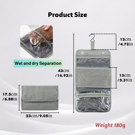 Hanging Toiletry Bag, Travel Toiletry Bag with 4 Compartments, Hanging Toiletry Bag Suitable with Hook and Zip, Waterproof, Foldable, Compact Size