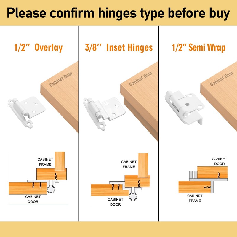 3/8 Inch Inset Cabinet Hinges White, 50 Pack (25 Pairs)