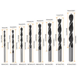 HARFINGTON Brad Point Drill Bit Set 3/4/5/6.5/8/9.5/11/12mm Straight Round Shank Metric Brad Point Spiral Twist Drill Bits for Softwood Hardwood Plywood Plastic Rubber, Black