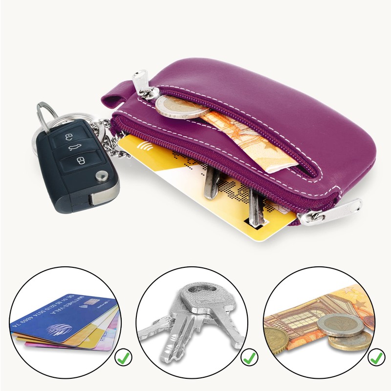 MANAGE Leather Key Case with Coin Compartment and Key Ring