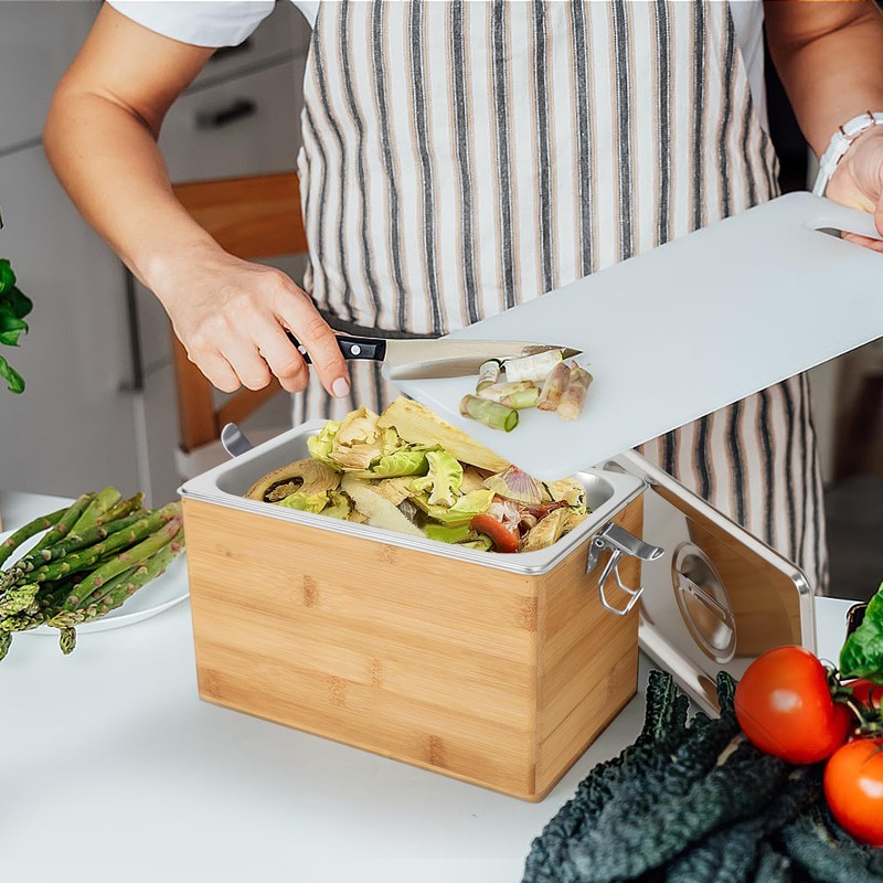 AQQHSAIN Compost Bin with Lid 1.2 Gal Countertop Compost Kitchen