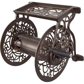 Liberty GARDEN 704 Decorative Cast Aluminum Wall Mount Garden Hose Reel, Holds 125-Feet of 5/8-Inch Hose - Bronze