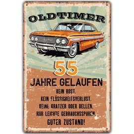Tin Sign 55 Birthday Sign, Oldtimer 55 Years Gelaufen, Gifts for the 55th Birthday Man, Funny Sign 55th Birthday Decoration as Funny Birthday Card, Vintage Metal Sign 20 x 30 cm