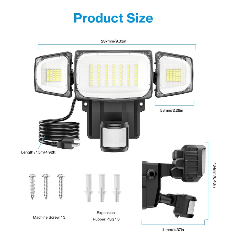 Olafus 70W Motion Sensor Outdoor Light Plug in, Motion Flood