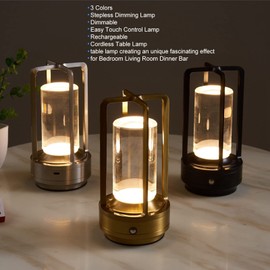 Hyuduo Crystal Touch Lamp Cordless Table Lamp, USB Rechargeable, Touch Control, 3 Color Stepless Dimming, Crystal Lampshade, Dimmable Table Lamp, for Indoor Bedside, Study (Black)