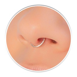 Silver Fake Clip On Septum Ring 22g - Faux Septum Hoop - No Piercing Needed - Smooth Tiny Sterling Silver Fake Nose Piercing False Nose Jewelry - Cormfortable & Elegant Design - Comes with Gift Pack