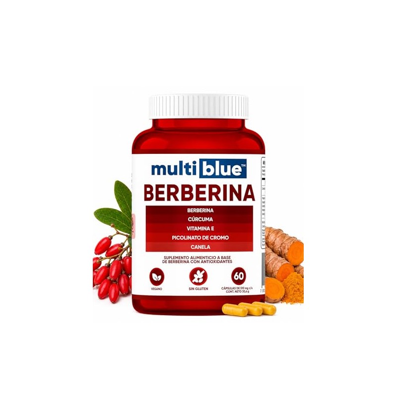 Berberina Cápsulas Suplemento Alimenticio Vitamina Cúrcuma Canela Picolinato Cromo Gluten