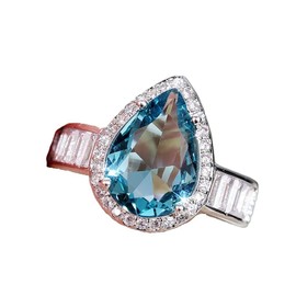 DCFSHEE - Anillos de promesa de circonita cúbica con forma de pera, estilo aguamarina, piedra preciosa y baguette y circonita cúbica, joyería de compromiso para bodas, Tamaño de EE.UU. 6, Circonita,
