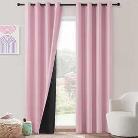 MRTREES Opaque Curtain with Eyelets Curtains for Children's Room, Girls, 100% Blackout Curtain, Thermal Insulating Curtains, Living Room, Modern, Short, Set of 2, 160 cm Long, 140 cm Wide, Pink