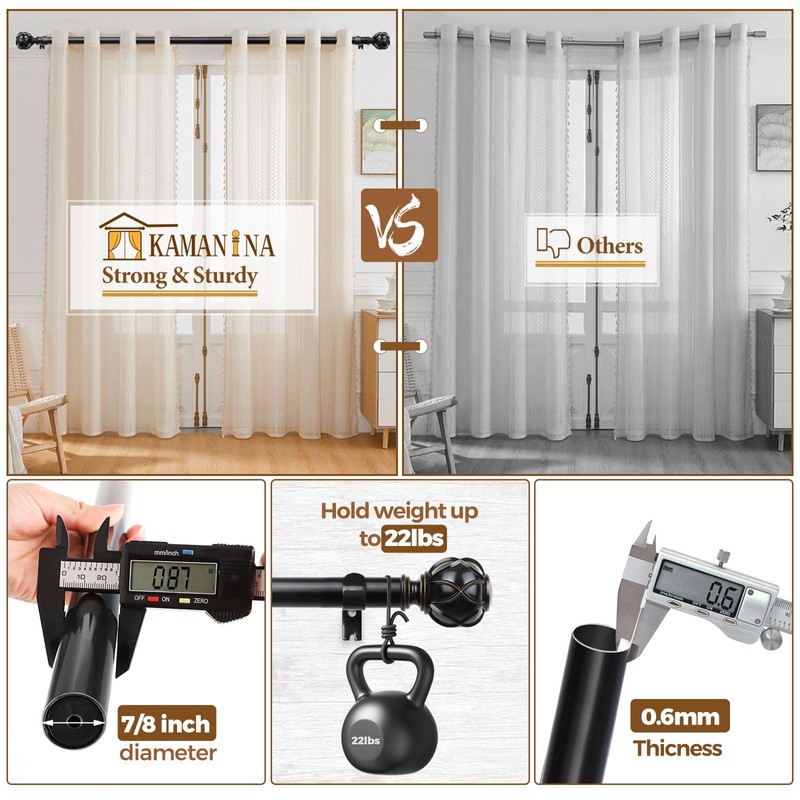KAMANINA Curtain Rods for Windows 48 to 84 Inch, Black