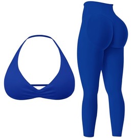 MAYROUND Workout Sets for Women 2 Piece Backless Halter Sports Bra Hidden Scrunch Leggings Gym Set Yoga Outfits Tracksuit